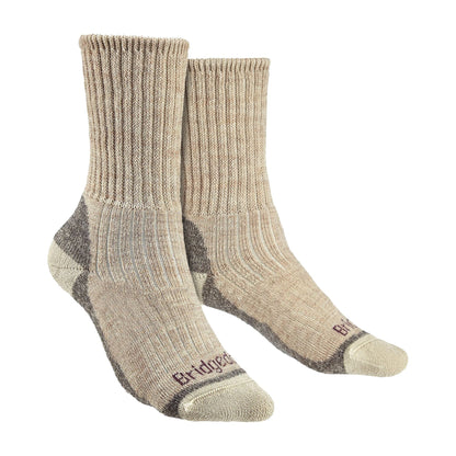 Ladies natural beige merino wool boot socks with cushioned sole and ribbed cuff