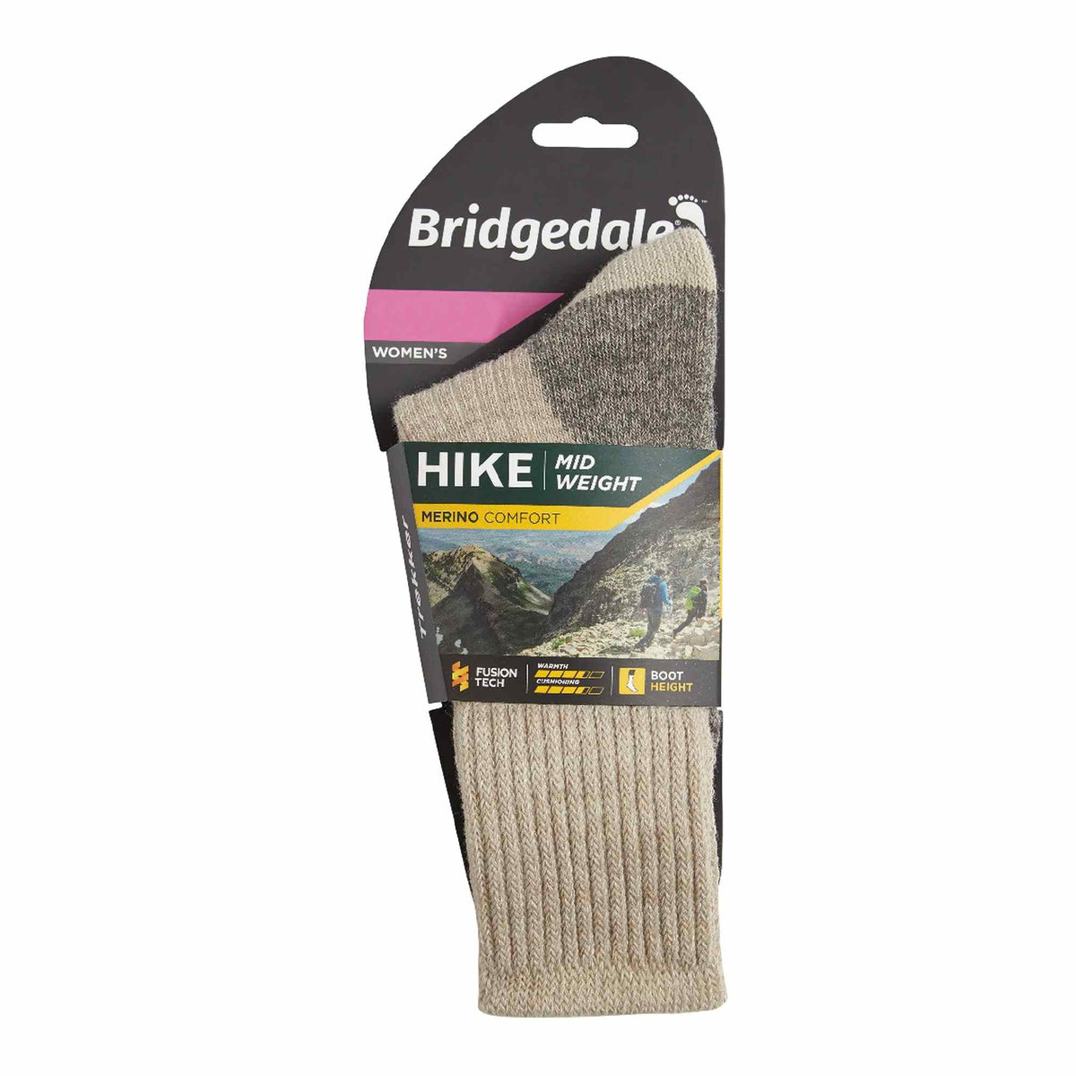 Bridgedale Hike midweight merino wool hiking boot socks in natural beige (women's pack)