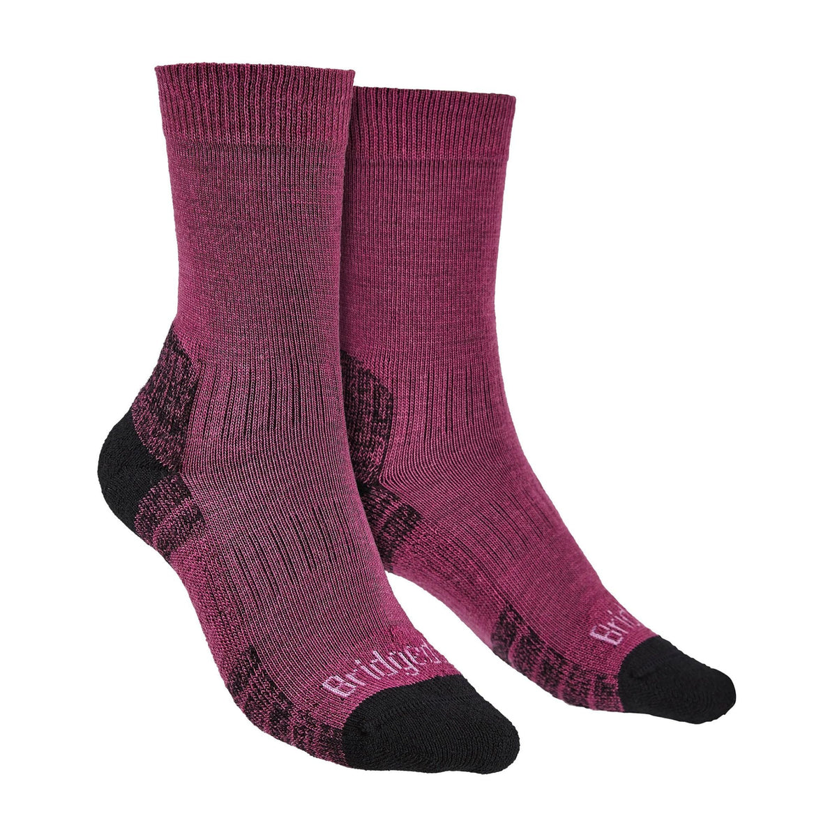 Berry hiking boot socks with black toe and heel, merino wool blend, 1 pair