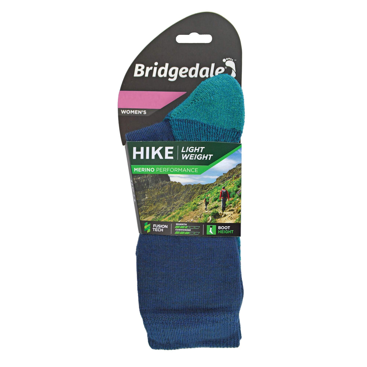Denim blue and teal lightweight merino hiking boot socks package for women