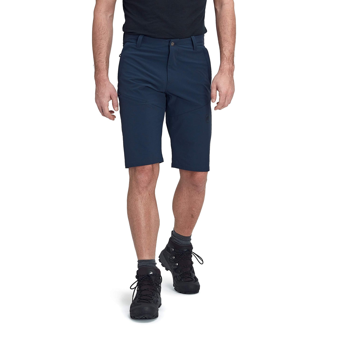 Men's trail running shorts, dark navy with relaxed fit and front button closure