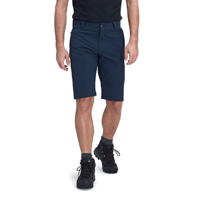 Men's trail running shorts, dark navy with relaxed fit and front button closure