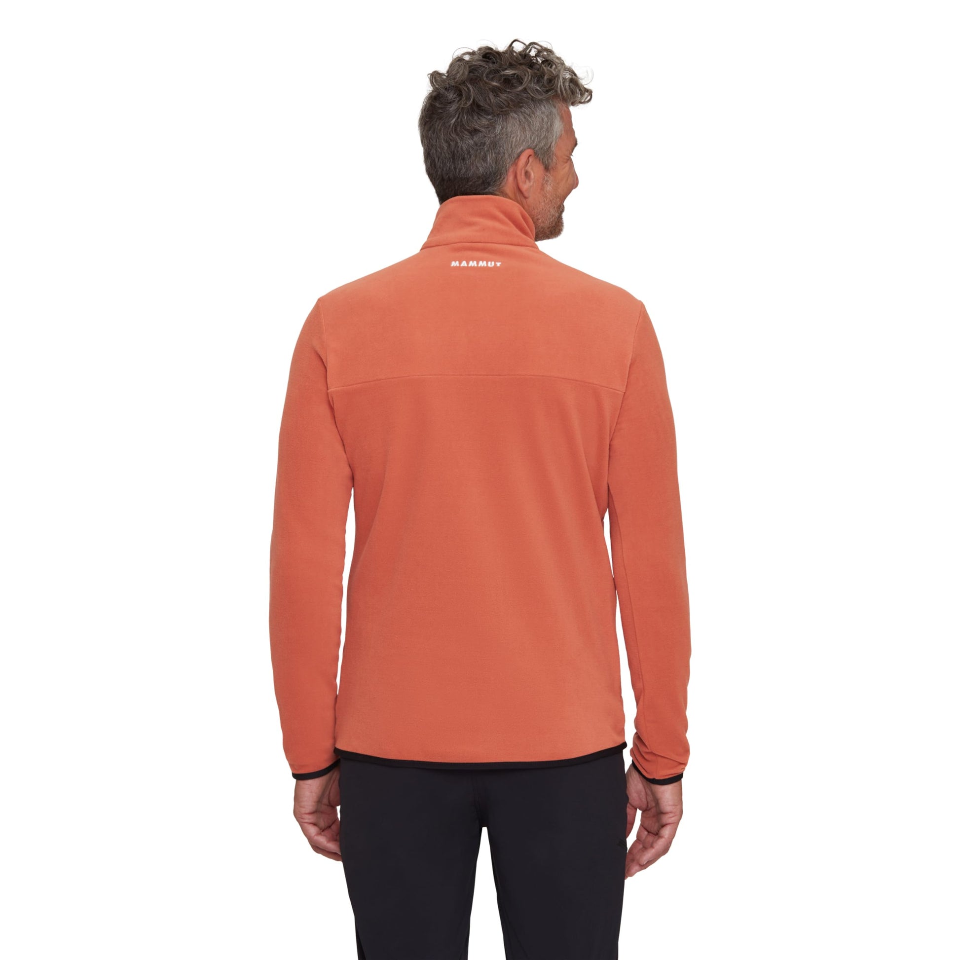 Men’s lightweight fleece jacket, orange, back view with full back panel