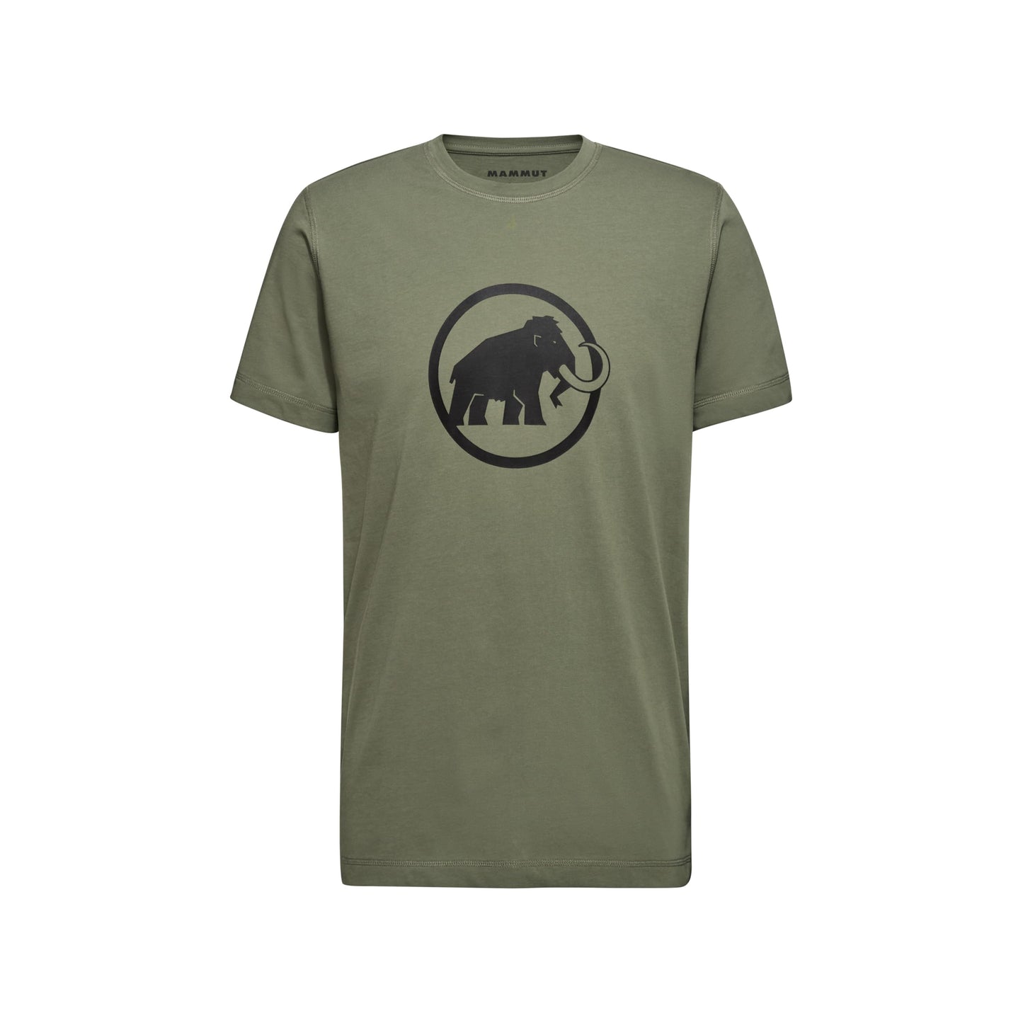 Men's short-sleeve t-shirt, olive green, crew neck, black elephant logo in circle