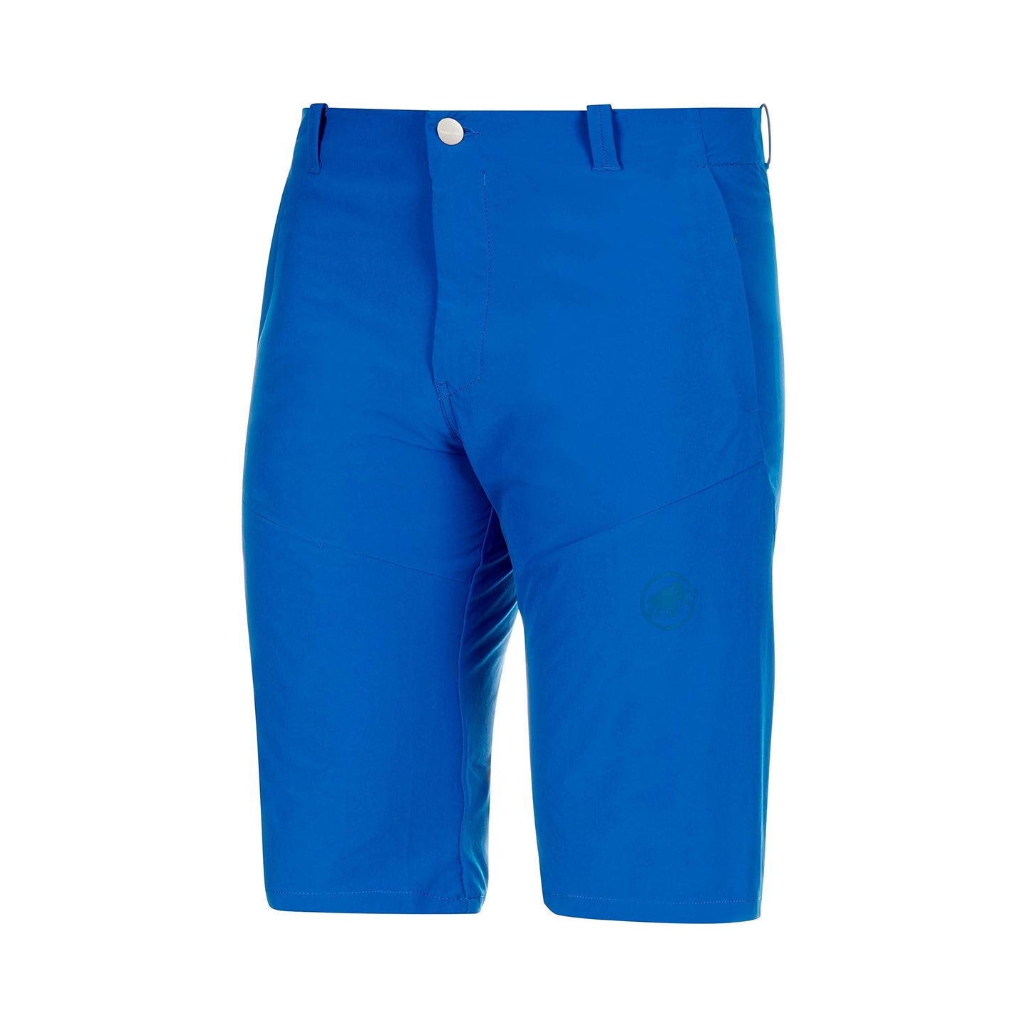 Men's trail running shorts in bright blue with zip pockets and belt loops