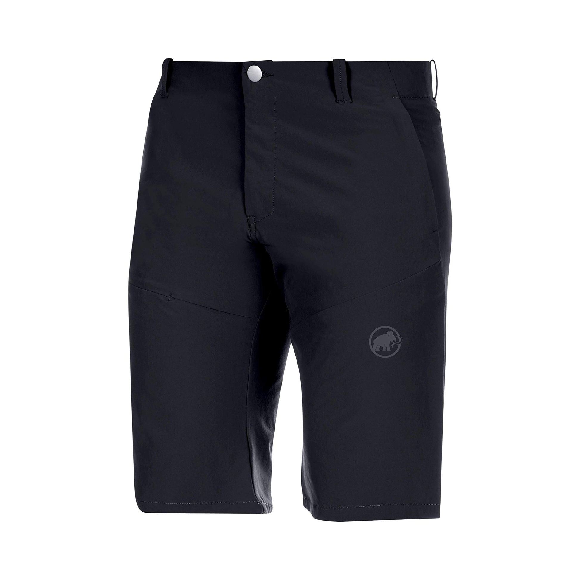 Men's trail running shorts in black with button waistband and side pockets