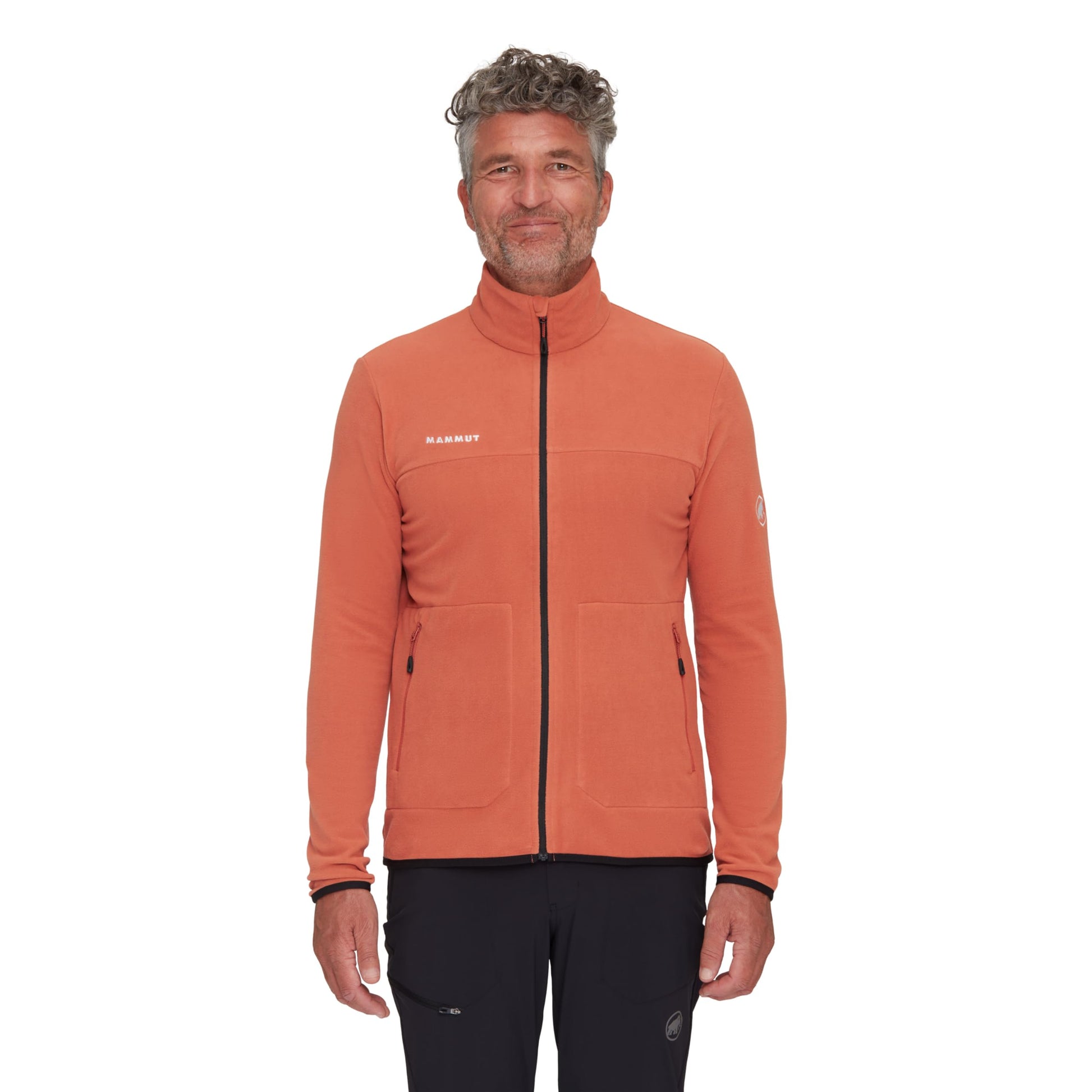 Men's lightweight fleece jacket in coral-orange with full-zip front