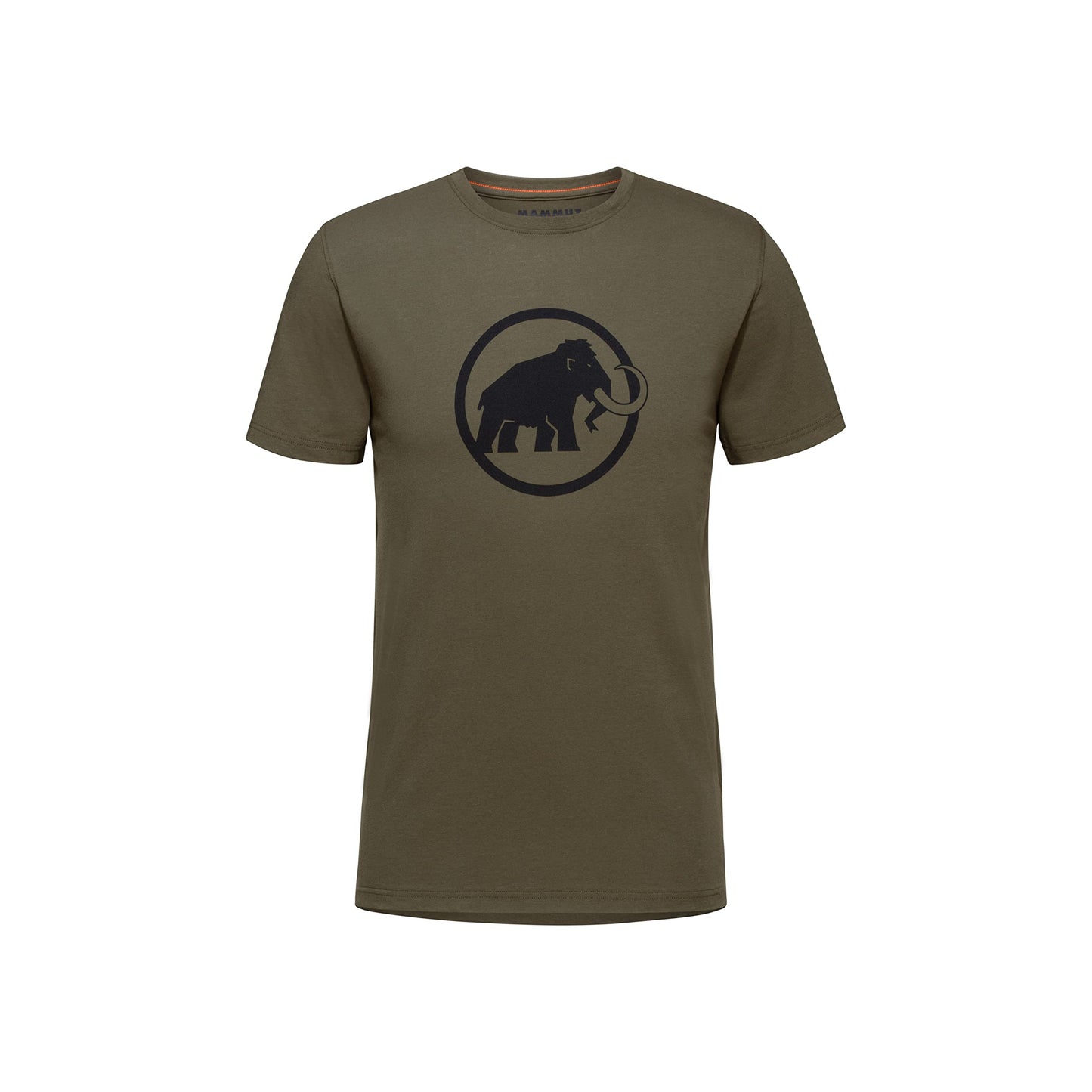 Men's short-sleeve t-shirt, olive brown, crew neck, dark elephant logo in circle