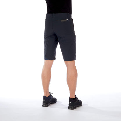 Men's trail running shorts, dark navy with back view and cuffed hem