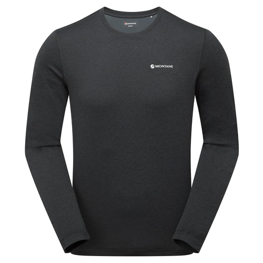 Men's long-sleeve dart T-shirt in dark charcoal heather, crew neck with chest logo