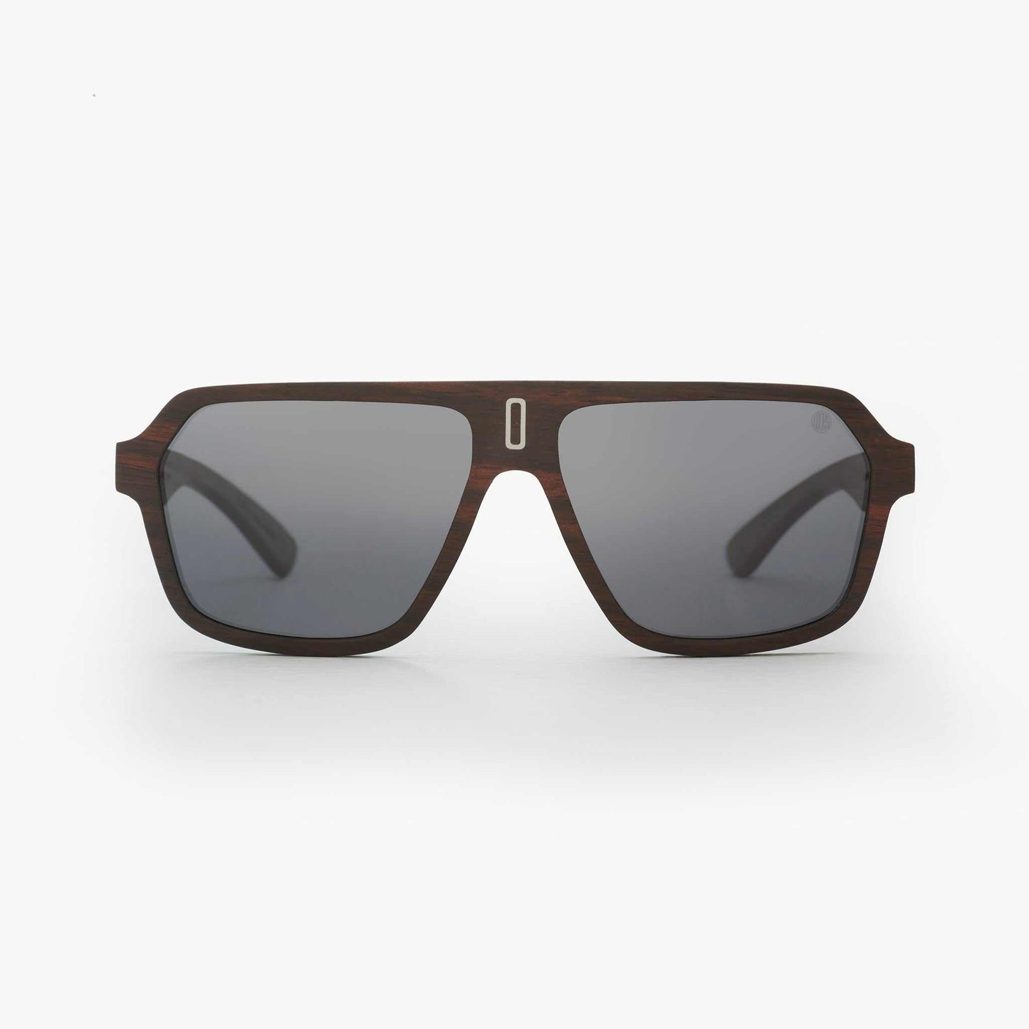 Mavericks sunglasses with gray lenses and dark wood-style frames
