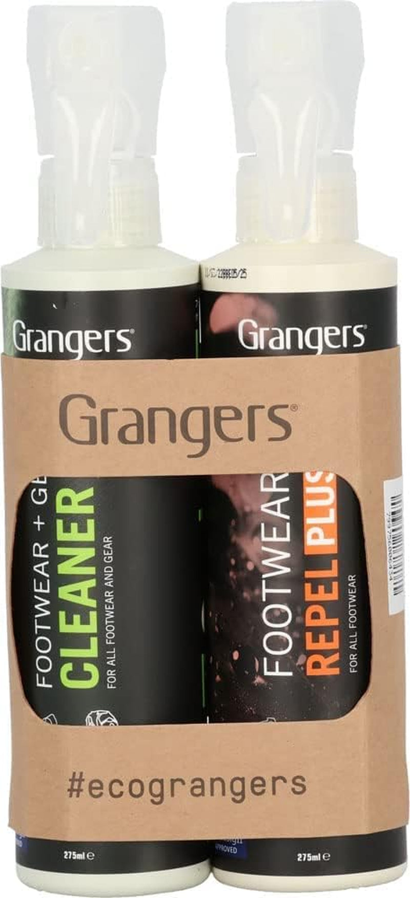 Grangers Eco Twin Pack – Footwear + Gear Cleaner and Footwear Repel plus | 275Ml/275Ml | Cleaning and Waterproofing for All Outdoor Footwear
