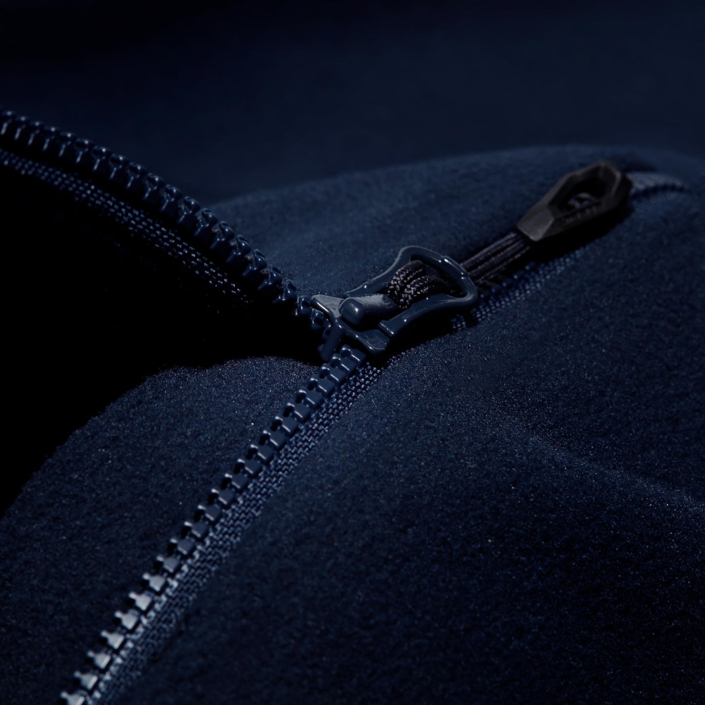 Men's light fleece jacket, navy full-zip pull with textured fabric