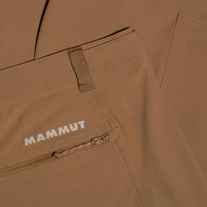 Men's trail running shorts, tan with Mammut logo and zip storage pocket