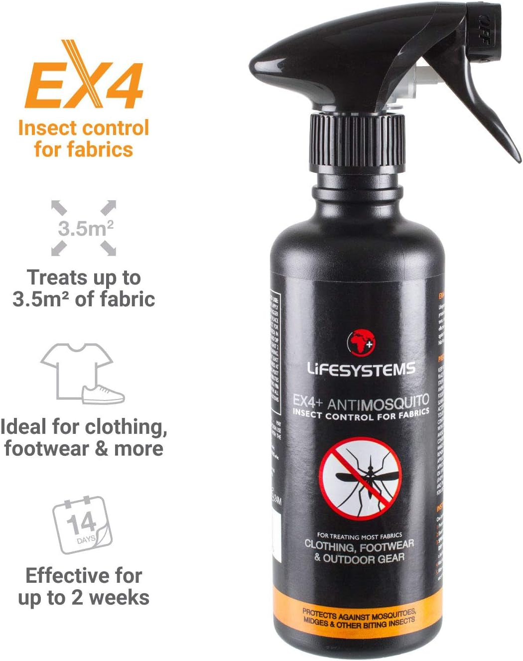 Ex4 anti Mosquito Clothing, Footwear and Outdoor Gear Treatment - 350 Ml Spray | Protect against Mosquitoes, Midges, Biting Insects, Black (Pack of 3)