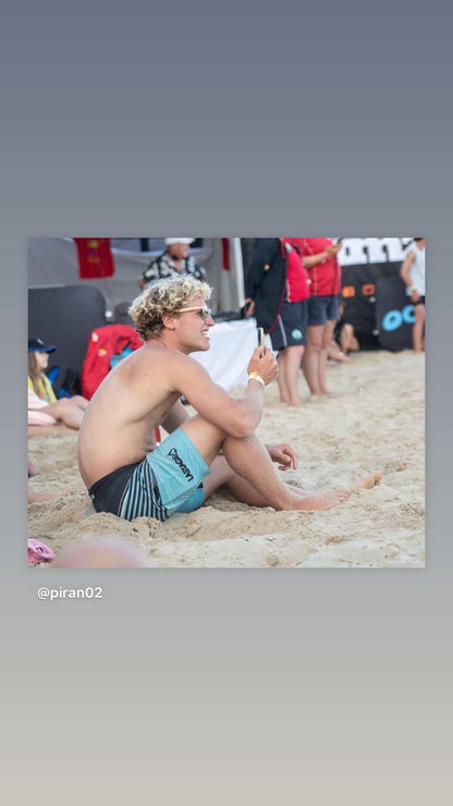 Beach photo showing a person wearing sunglasses