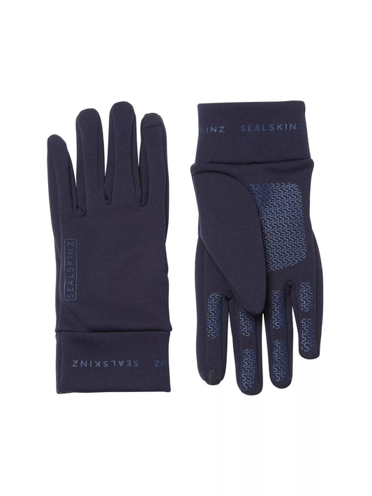 Navy water-repellent fleece gloves with textured grip panel and SEALSKINS branding
