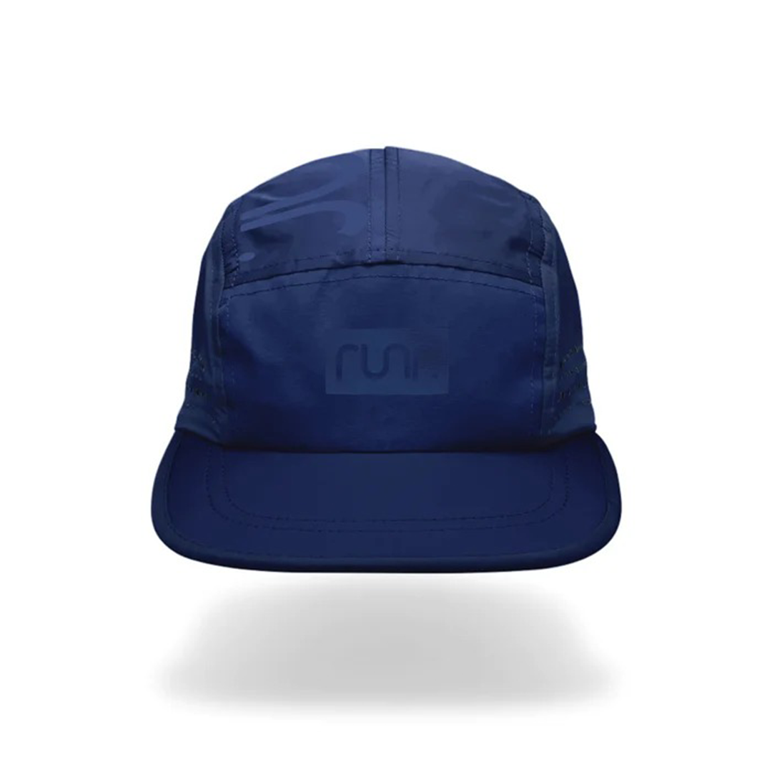 Navy technical running cap with curved brim and tone-on-tone logo patch