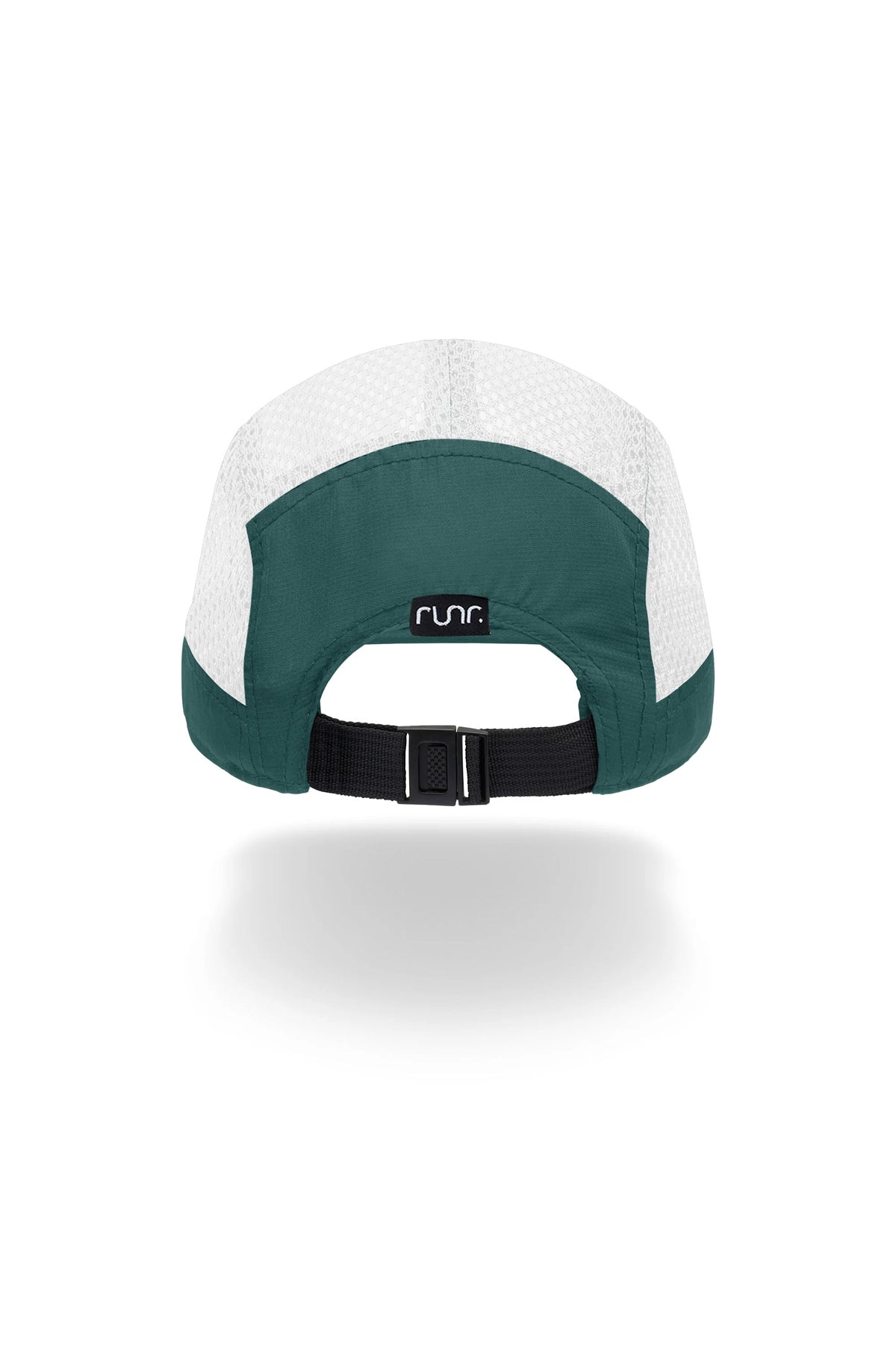 Teal running hat with white mesh panels and adjustable black back strap