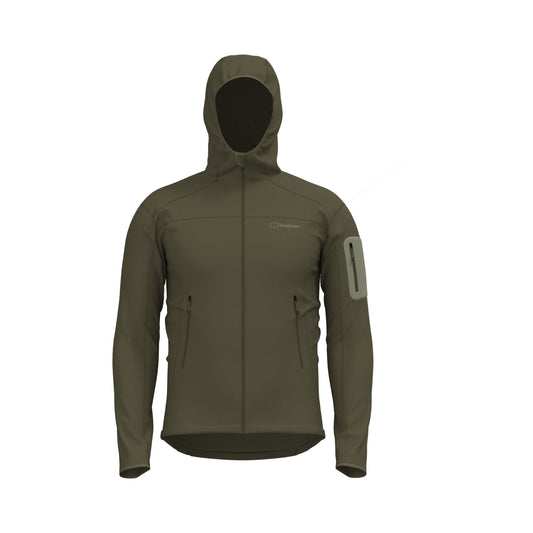 Green hooded jacket with a brand logo on a white background