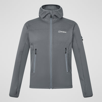 Gray jacket with a brand logo on a light gray background