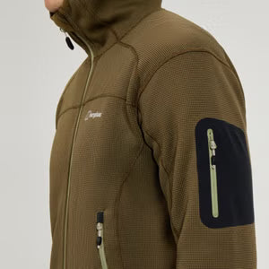 Brown jacket with visible brand logo on a light gray background