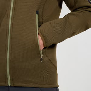 Brown jacket with a zipper on a light gray background