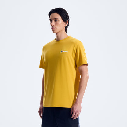 Men's yellow Berghaus logo T-shirt on model, short sleeves