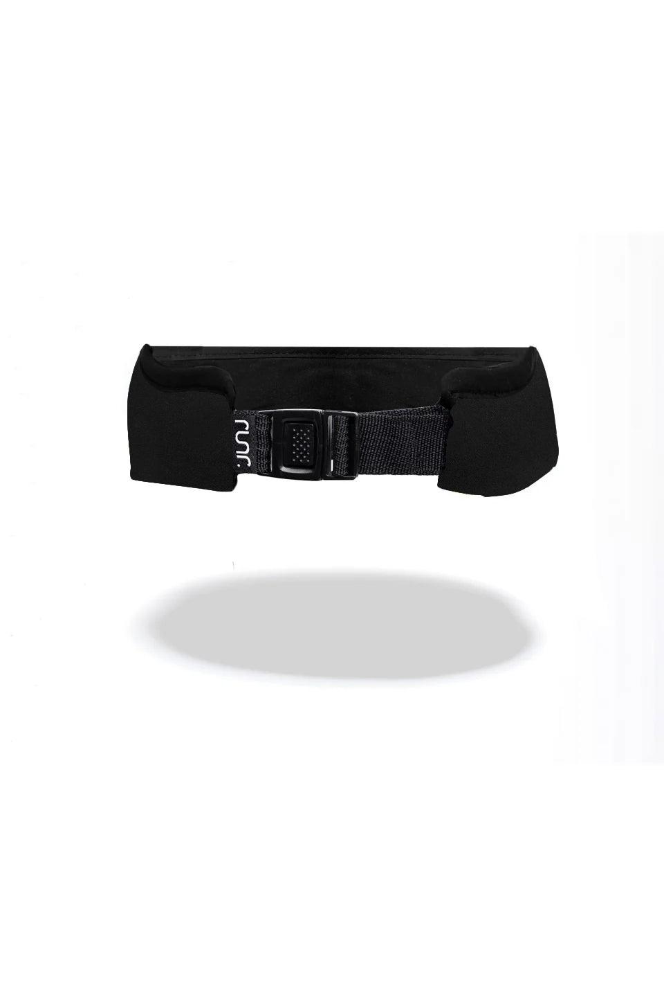 Black technical running visor with adjustable back strap and buckle