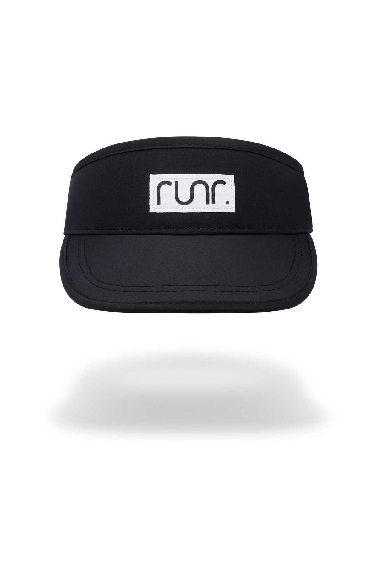 Black technical running visor with RUNR logo patch