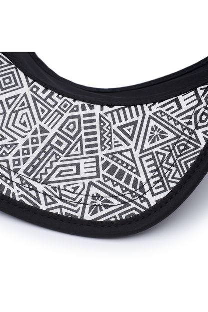 Black visor underside with geometric patterned sweatband