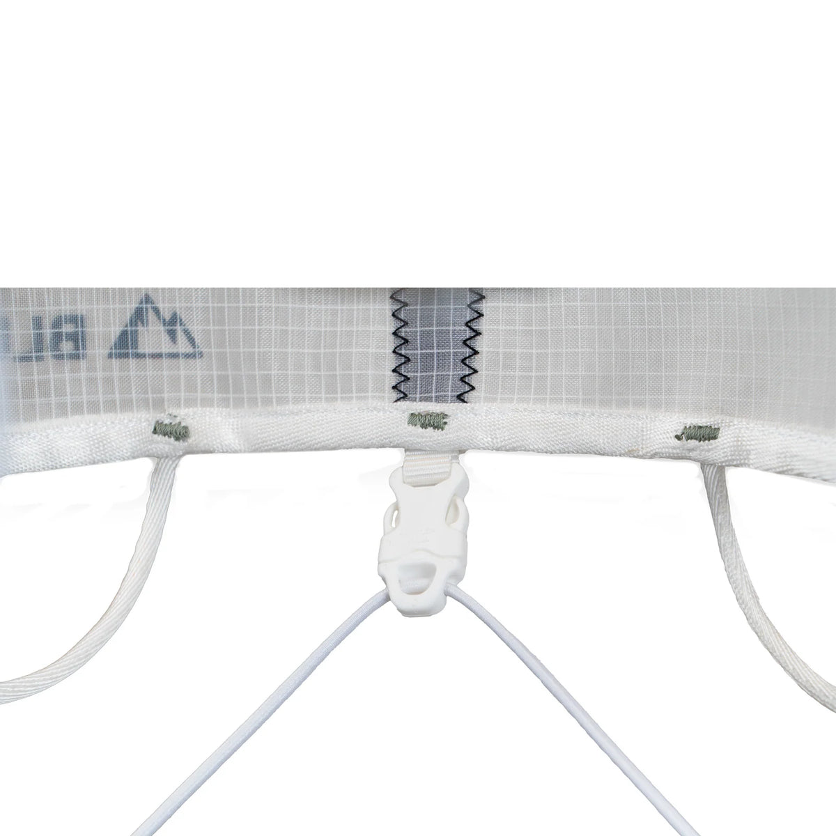 White ice climbing harness with central belay loop and front attachment points
