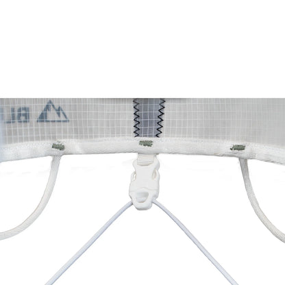 White ice climbing harness with central belay loop and front attachment points
