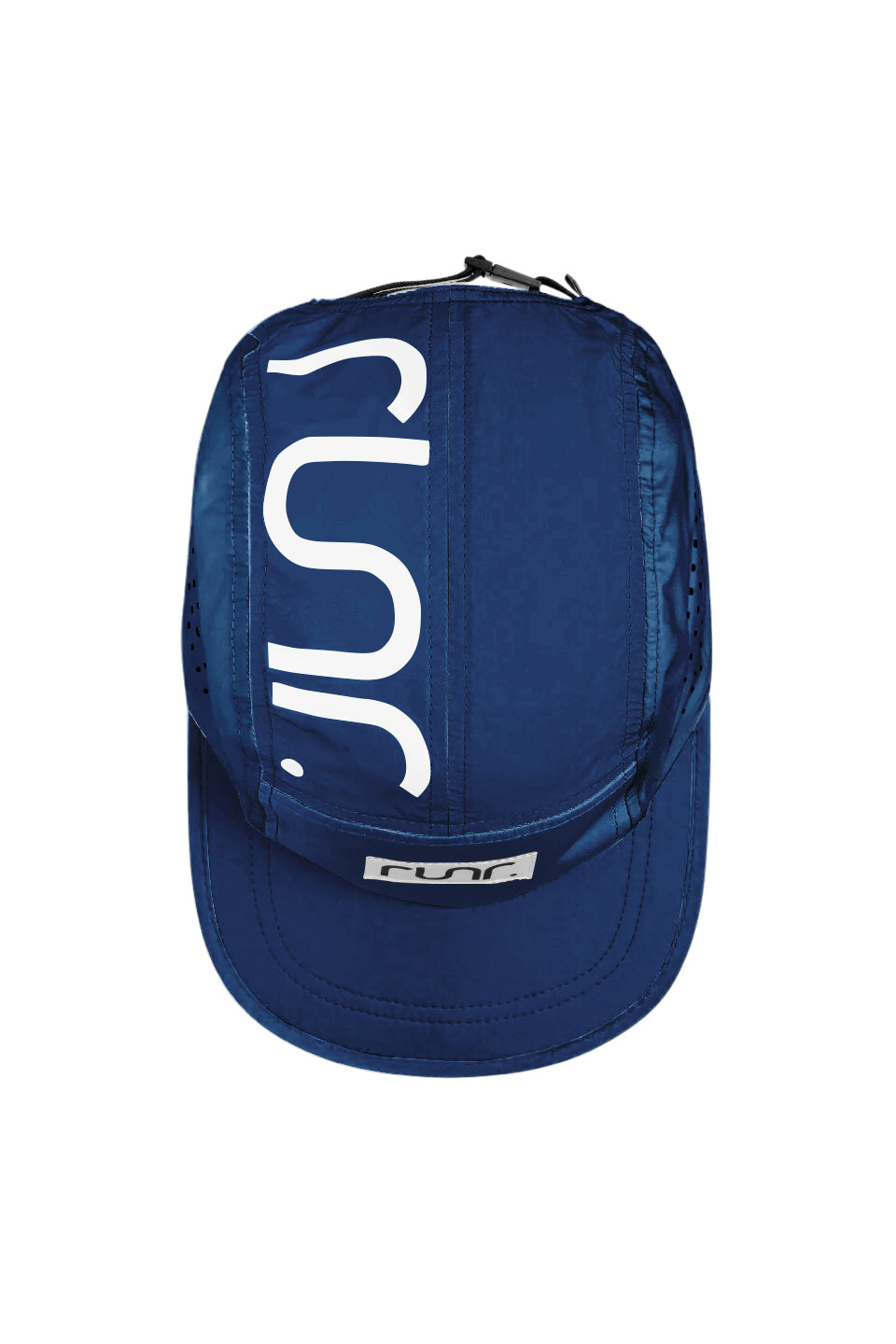 Navy running cap with large white 5 logo on side and runr label