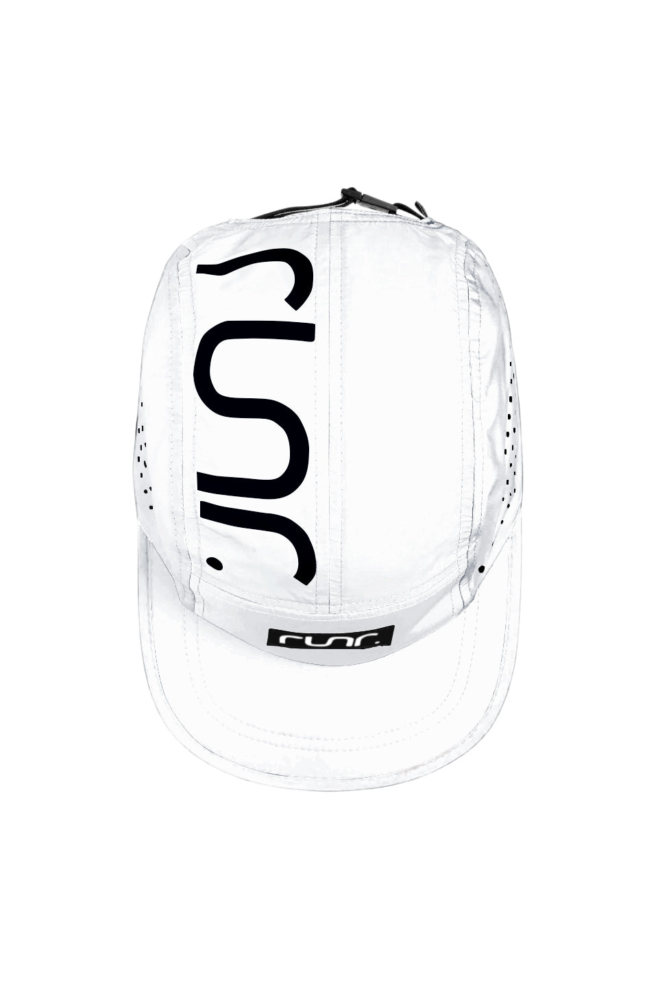 White cap with large black "C" logo on back and perforated side panels