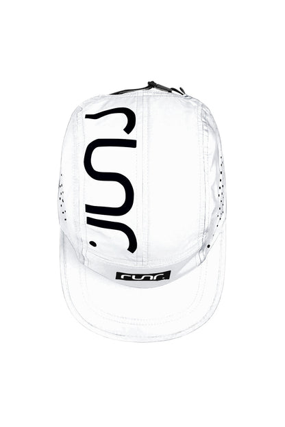 White cap with large black "C" logo on back and perforated side panels