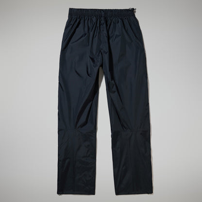 Black waterproof overtrousers, back view, elasticated cuffs and logo