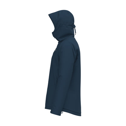 Men's navy hooded insulated waterproof jacket, full-zip front and elastic cuffs