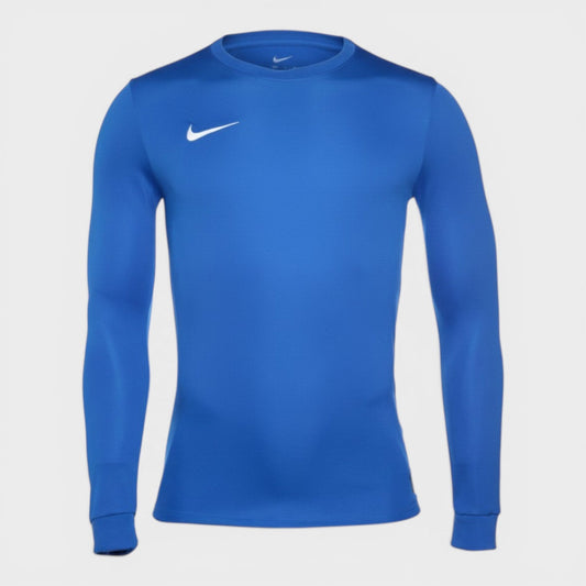 Royal blue long-sleeve Dri-Fit jersey shirt with Nike logo on chest