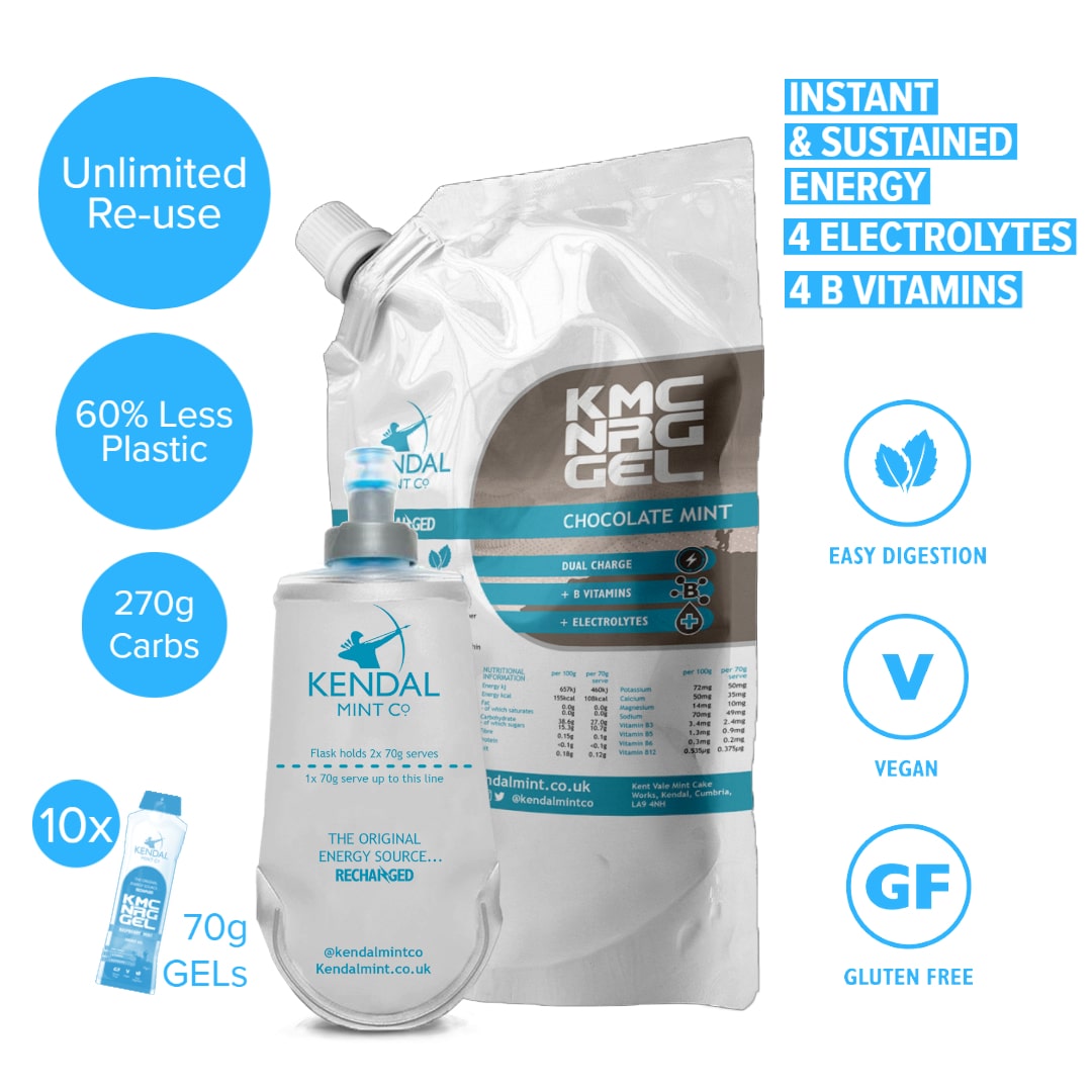 KMC NRG GEL+ Energy Gel Refill Pouch Citrus & Mint Caffeine (10 x 70g Serves)