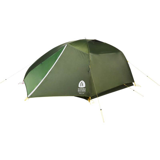 Sierra Designs Meteor 3000 3-person tent, olive green with open doorway and fly