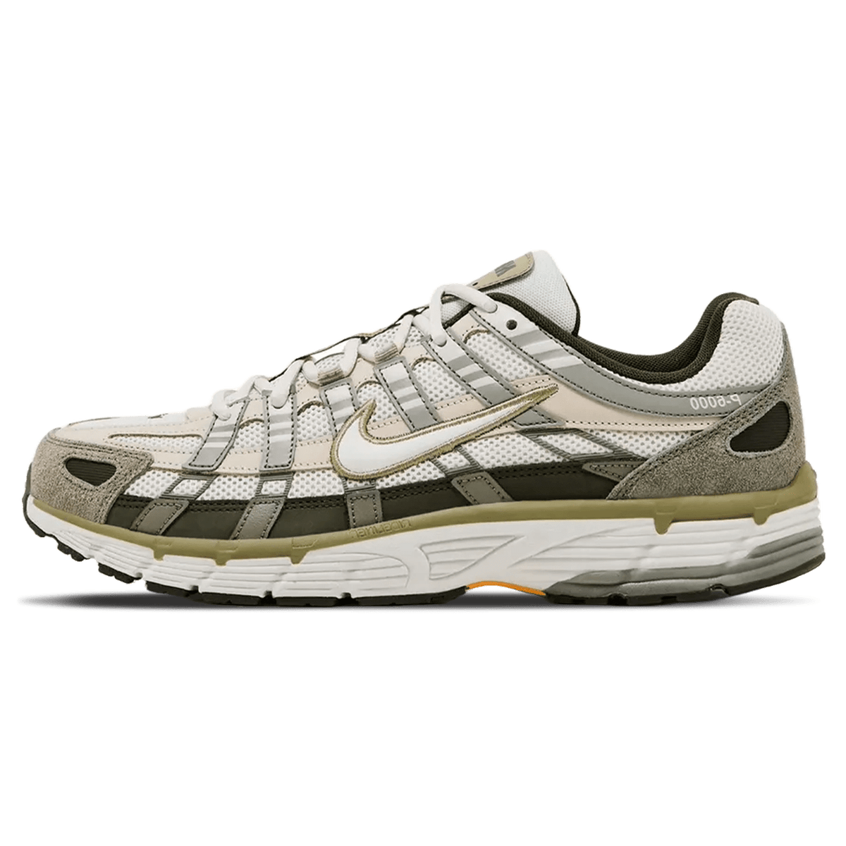 Nike P-6000 trainers, light khaki/olive/white lace-up with side Swoosh