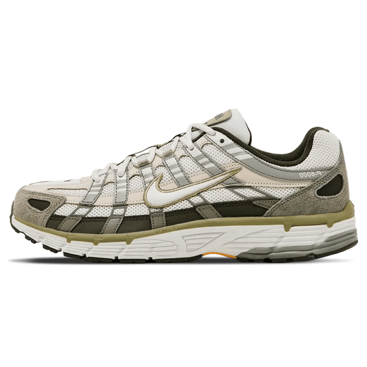 Nike P-6000 trainers, light khaki/olive/white lace-up with side Swoosh