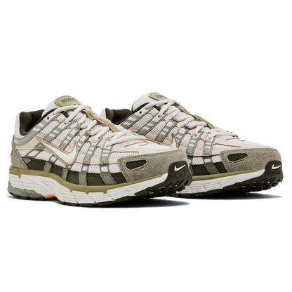 Nike P-6000 sneakers front view with textured overlays, olive accents, and white laces