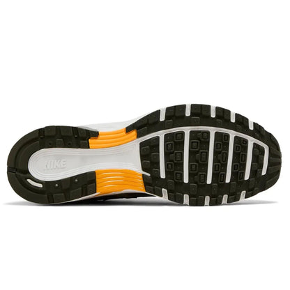 Nike P-6000 outsole view with black tread, white midsole, and orange heel stripe