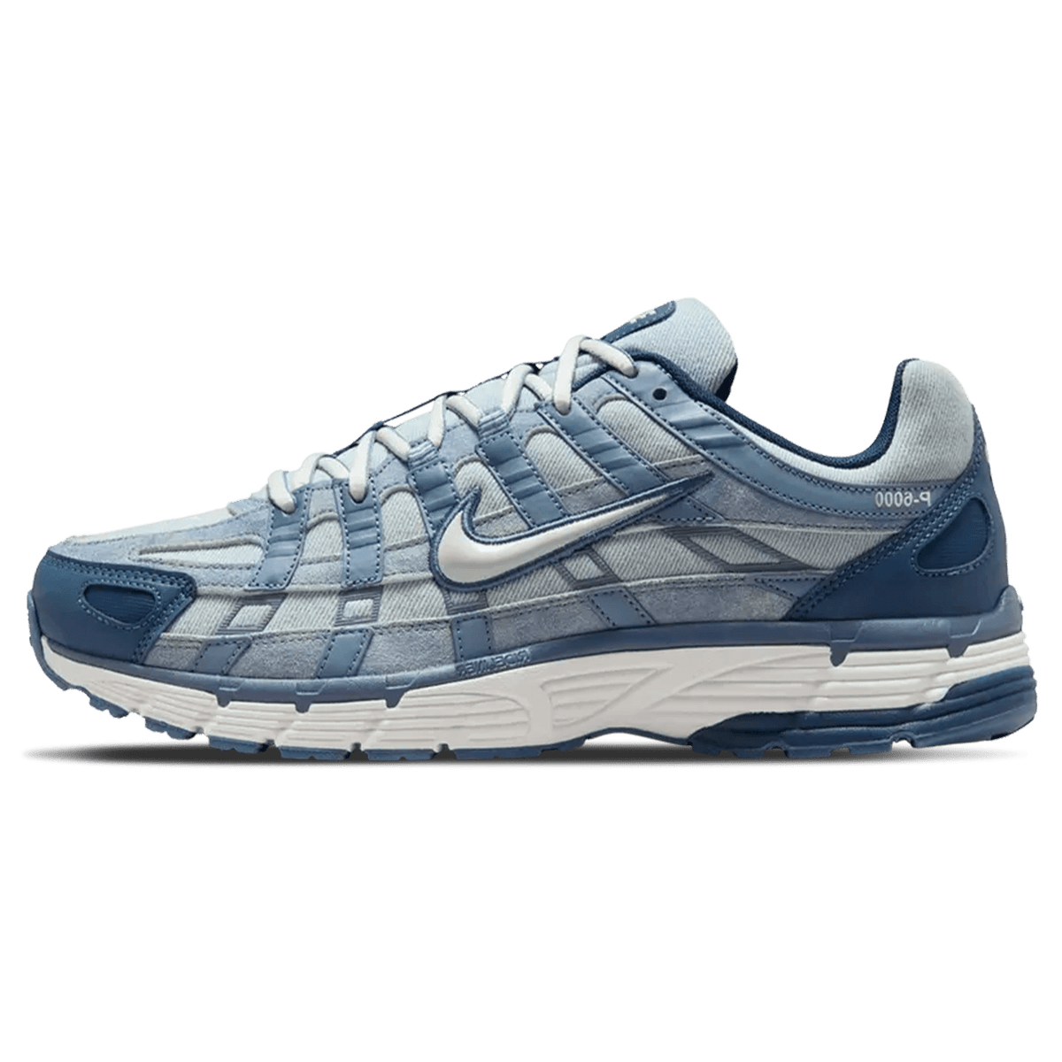 Women's Nike P-6000 SE trainers in worn blue denim with white sole, lace-up