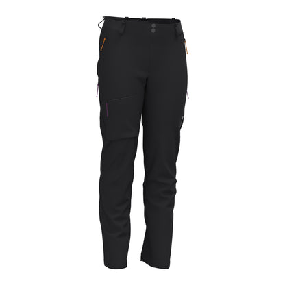Men's black alpine hiking pants with zip pockets and adjustable waistband tabs
