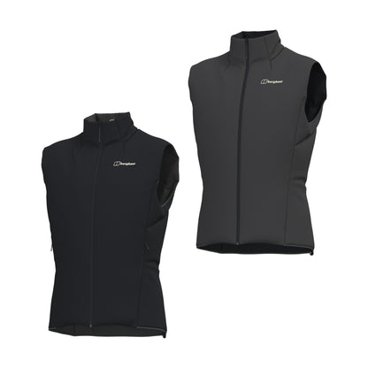 Reversible insulated gilet, two color options shown with stand collar and front zip.