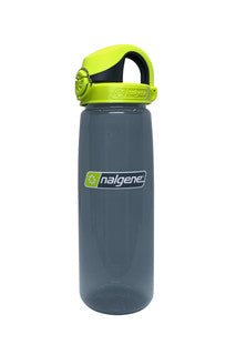 Nalgene 700ml water bottle with charcoal body and lime lock-top cap