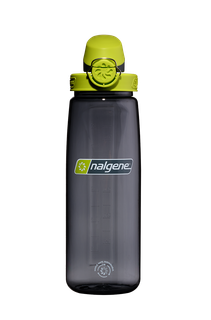 Nalgene 700ml water bottle with dark charcoal body and lime lock-top cap